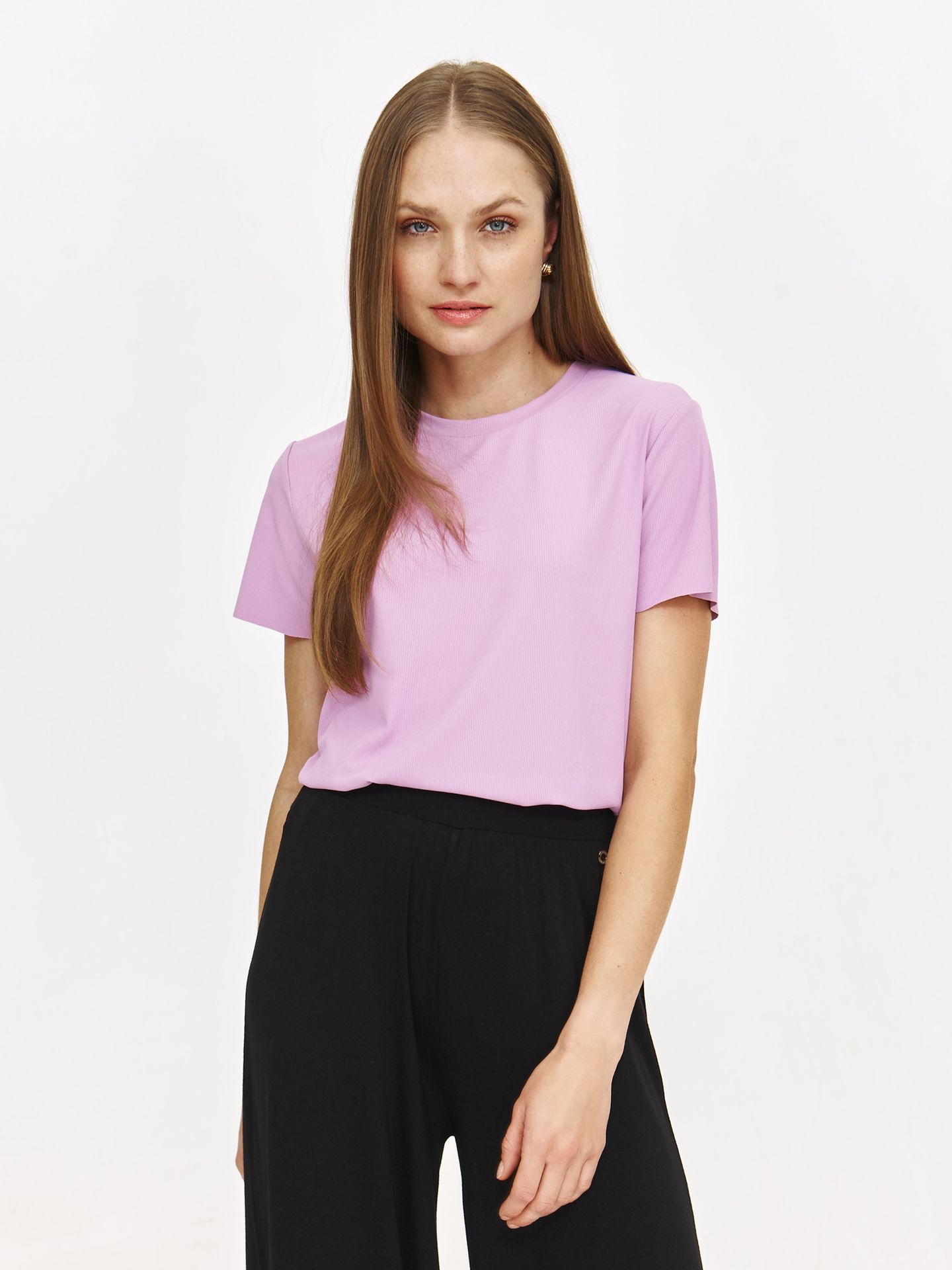 Fioletowy t-shirt ze strukturą w prążek
