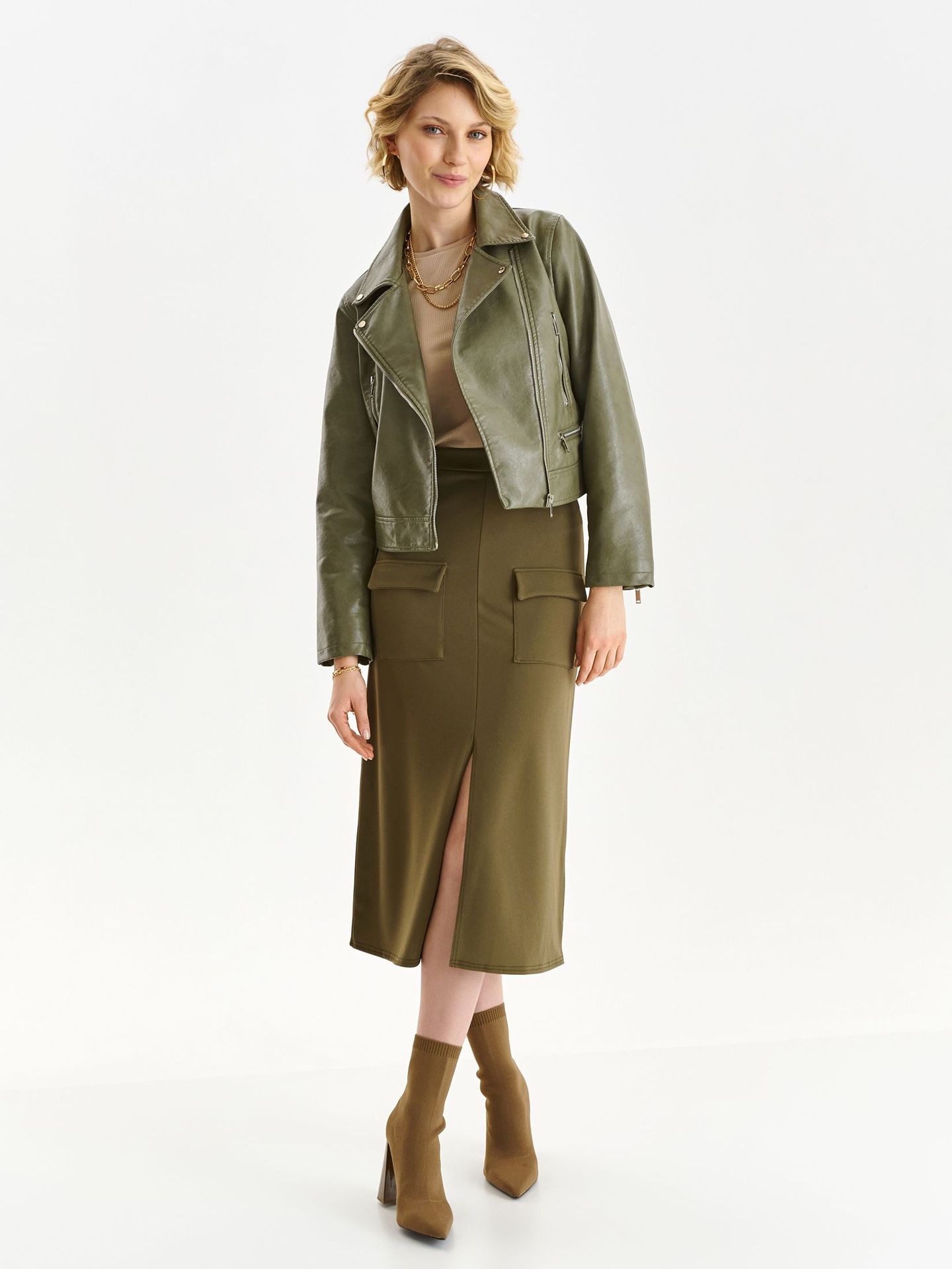 Spódnica damska khaki ołówkowa - ISD0039ZI spódnica regularna - - Odzieżowy sklep internetowy TOP SECRET