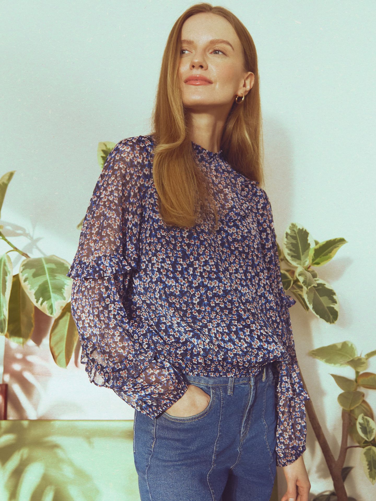 Bluzka z zabudowanym dekoltem granatowa