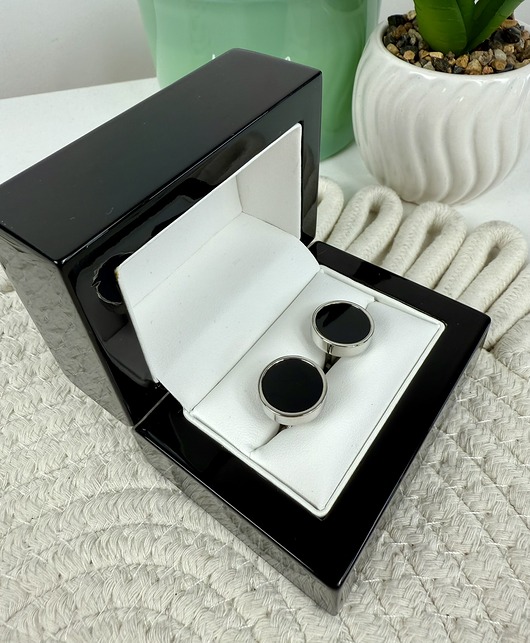 SPINKI DO MANKIETÓW czarne oczka smokingowe srebrne