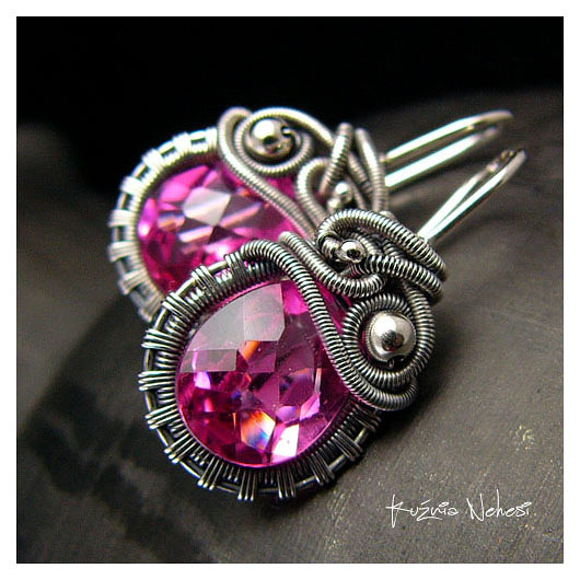 Kolczyki Dragony - Kwarc Pink Srebro