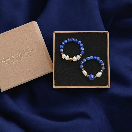 PREMIUM : zestaw pierścionków : lapis lazuli, perły