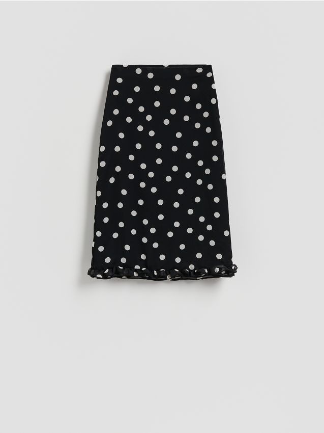 Reserved - Spódnica midi w groszki - czarny