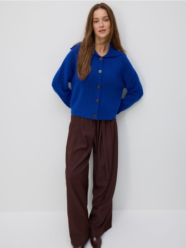 Reserved - Kardigan z kołnierzem - niebieski