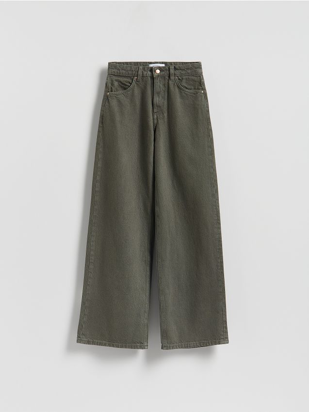 Reserved - Jeansy wide leg z wysokim stanem - zielony