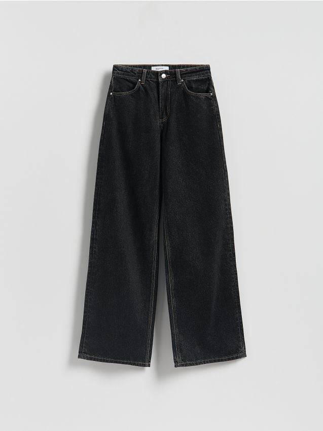 Reserved - Jeansy wide leg z wysokim stanem - szary