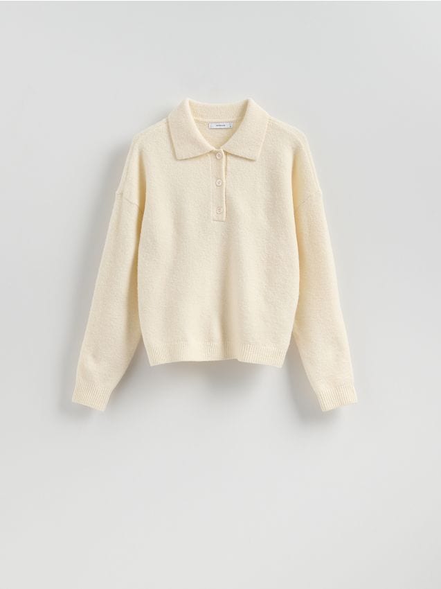 Reserved - Sweter z kołnierzykiem - kremowy