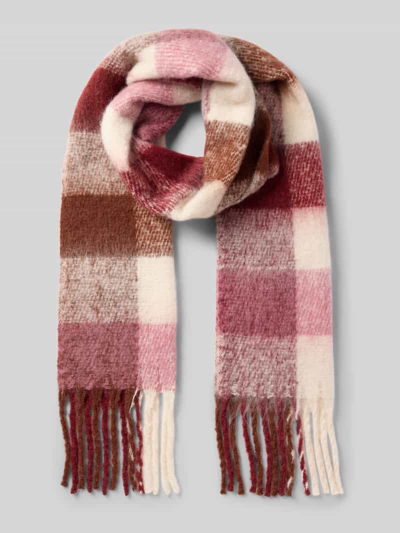 Szal z dodatkiem wełny i sznurkowymi wykończeniami