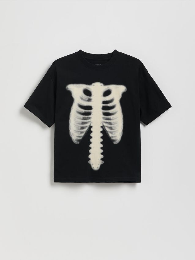 Reserved - Bawełniany t-shirt oversize - czarny