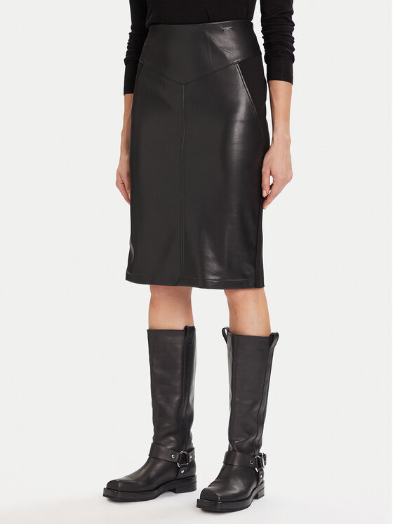 Morgan Spódnica z imitacji skóry 242-JMADO Czarny Slim Fit