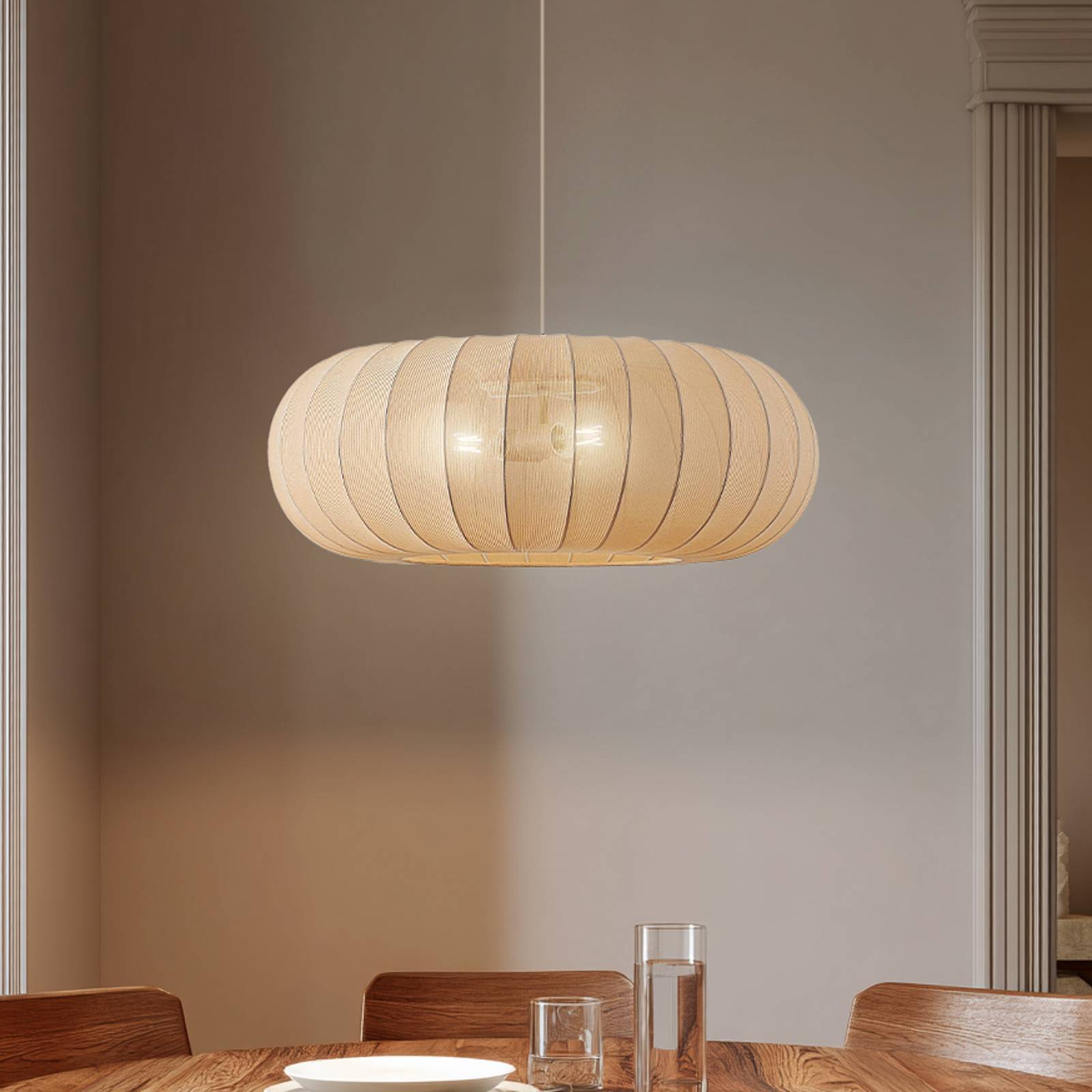 Lampa wisząca Helin Lindby, możliwość ściemniania, kremowy / amber, salon / jadalnia, tkanina / materiał / jedwab, skandynawski