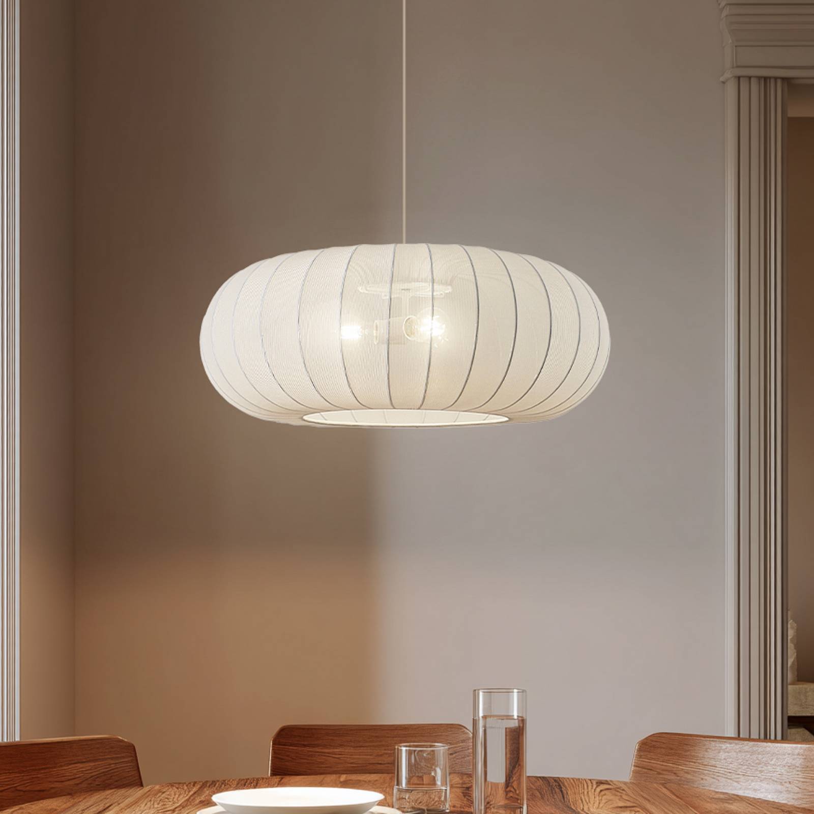 Lampa wisząca Helin Lindby, możliwość ściemniania, biały / opal, salon / jadalnia, tkanina / materiał / jedwab, skandynawski