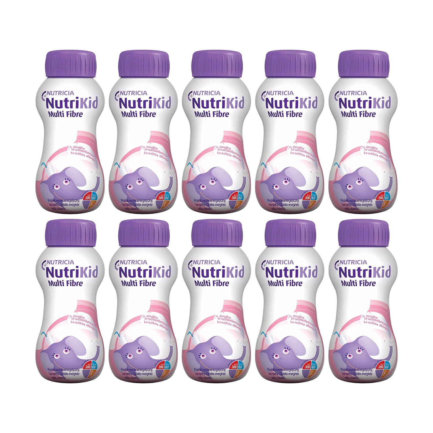 Zestaw NutriKid Multi Fibre, preparat odżywczy dla dzieci powyżej 1 roku, smak truskawkowy, 10 x 200 ml