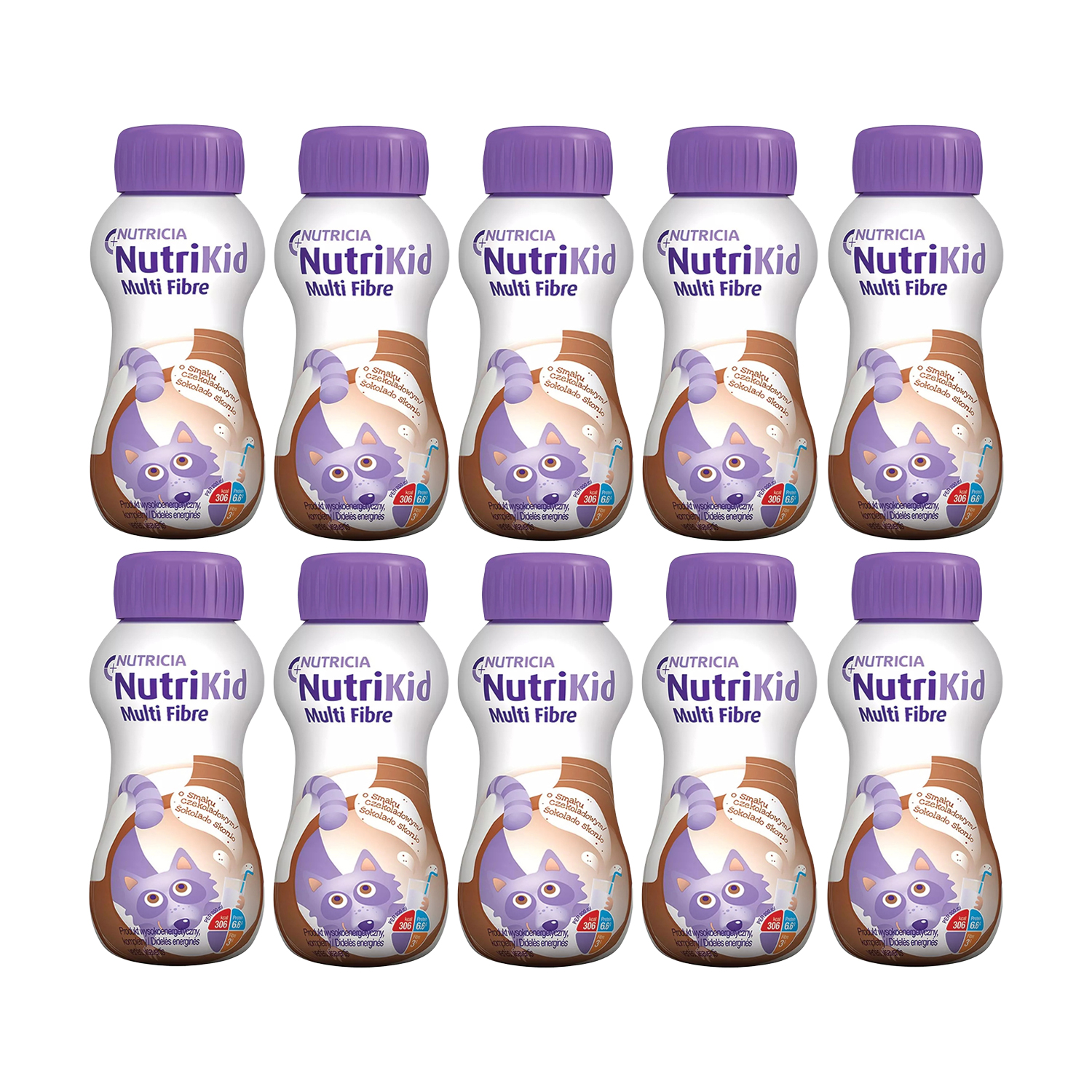 Zestaw NutriKid Multi Fibre, preparat odżywczy dla dzieci powyżej 1 roku, smak czekoladowy, 10 x 200 ml