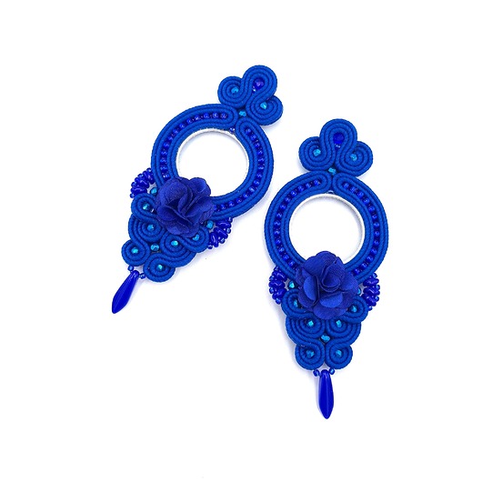 Carmen kolczyki sutasz chabrowe długie eleganckie z kwiatkiem