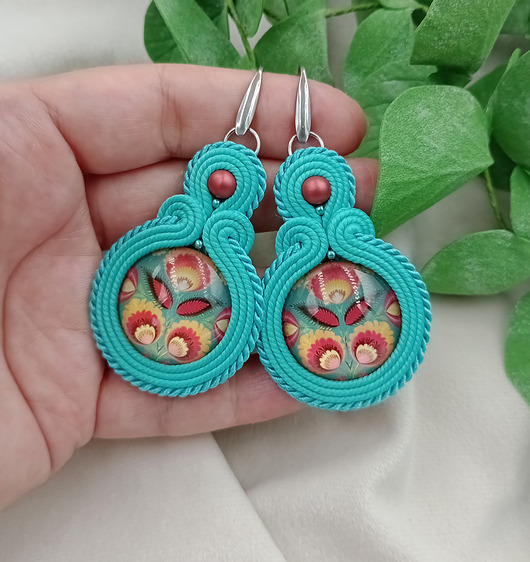 Kolczyki soutache łowickie folkowe polski folk