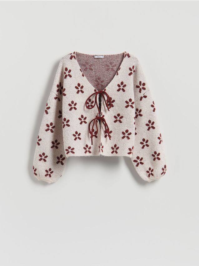 Reserved - Wzorzysty kardigan z wiązaniami - wielobarwny