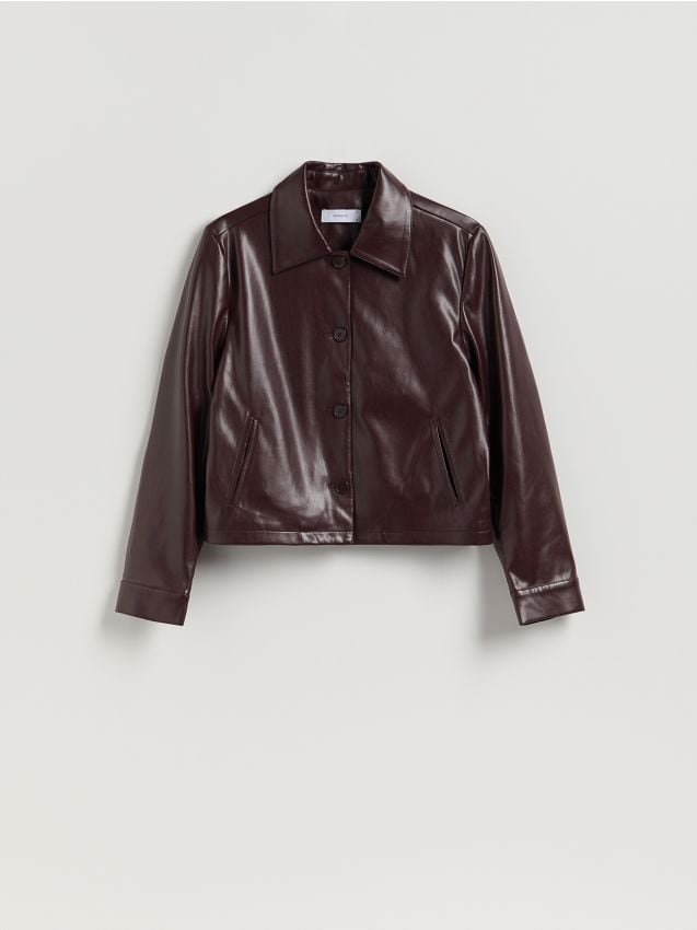 Reserved - Kurtka z imitacji skóry - burgundowy