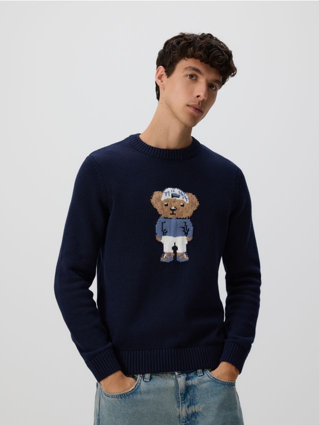 Reserved - Sweter z wyszywanym wzorem - granatowy