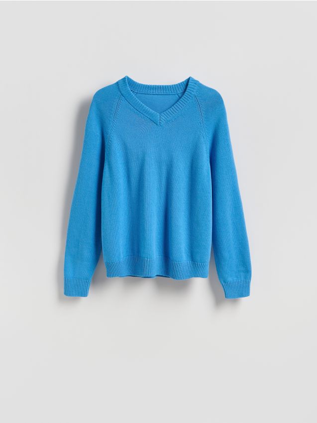 Reserved - Sweter z dekoltem V - niebieski