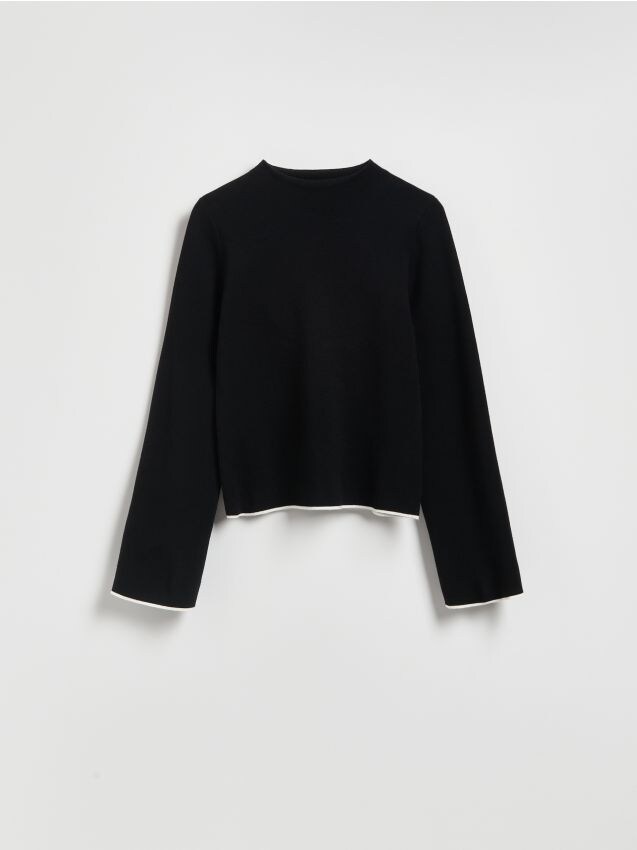 Reserved - Sweter z kontrastową lamówką - czarny