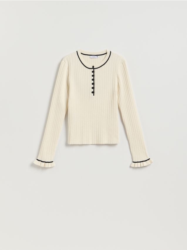 Reserved - Sweter w prążek - złamana biel
