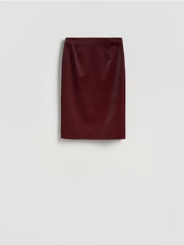 Reserved - Spódnica z imitacji skóry - bordowy