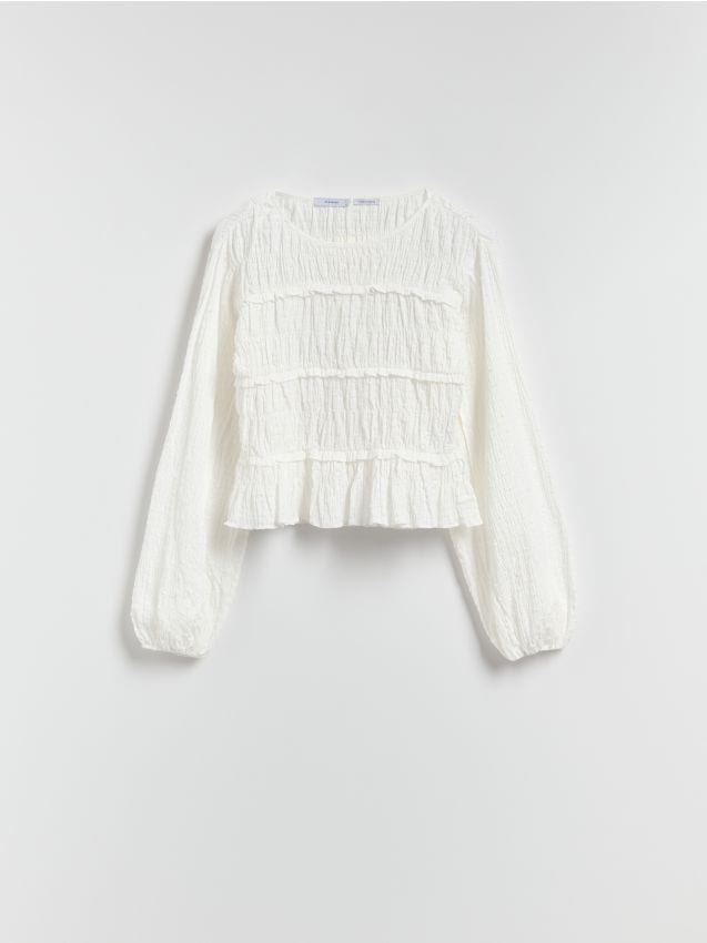 Reserved - Bluzka z marszczeniami - złamana biel