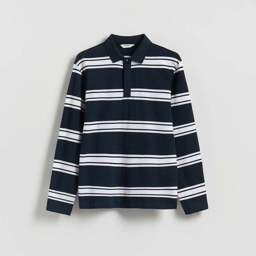 Reserved - Koszulka polo comfort w paski - granatowy