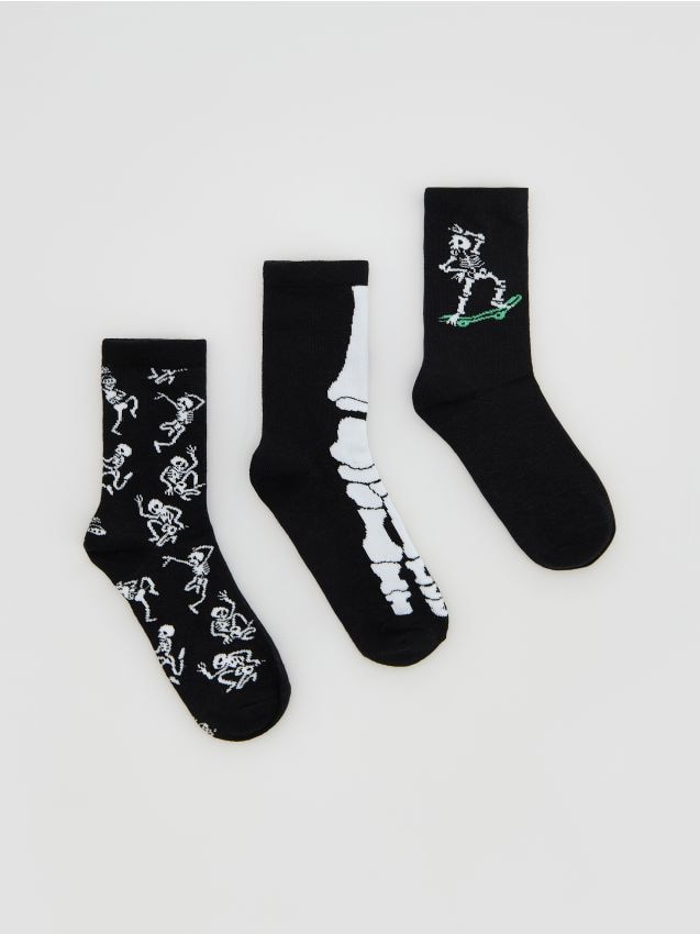 Reserved - Skarpetki świecące w ciemności 3 pack - czarny