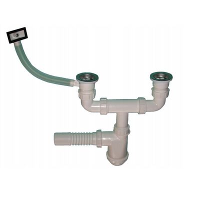 Syfon zlewozmywakowy 2-komorowy sitko metalowe z przelewem elastycznym uniwersalnym XLEO