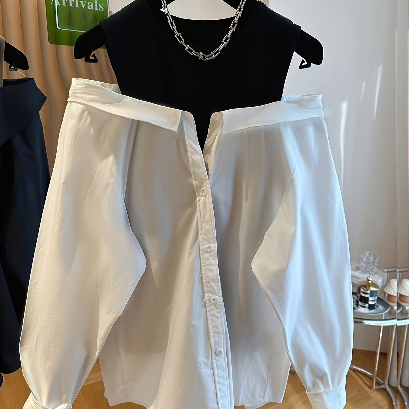 TEMU Bluzka z Odkrytymi Ramionami i Długim Rękawem dla Kobiet - Dopasowany Krój, Luźny Fason w Jednolitym Kolorze z Okrągłym Dekoltem, Zapinana na