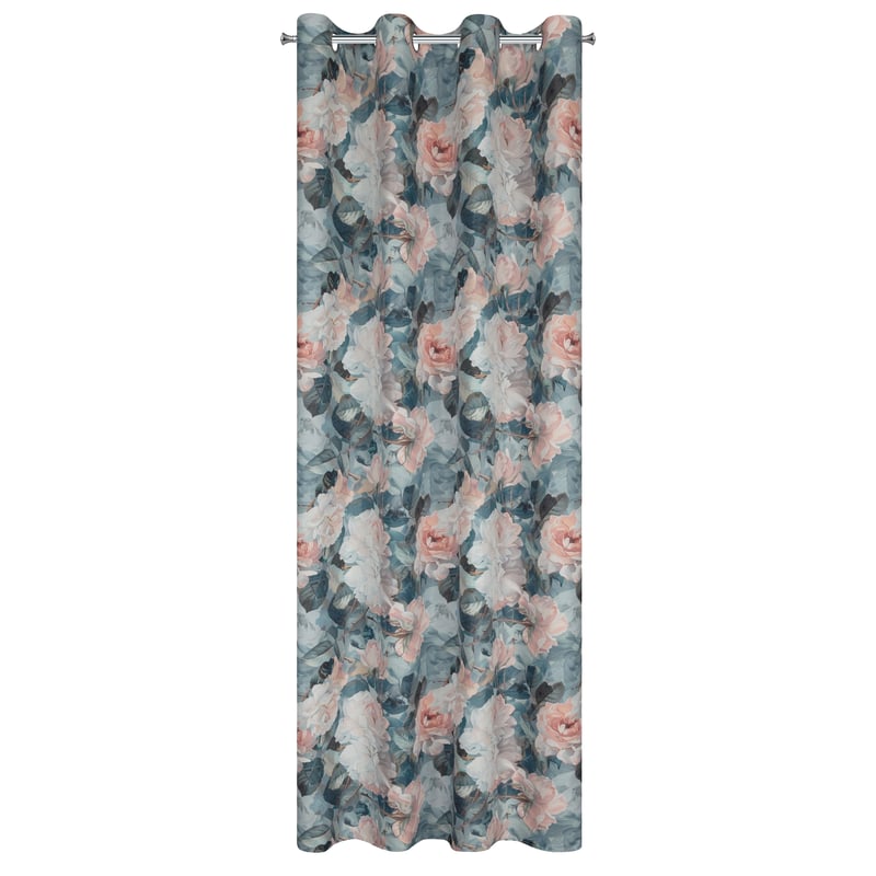 Zasłona Mirei kwiaty różowo-turkusowa 140 x 250 cm na przelotkach