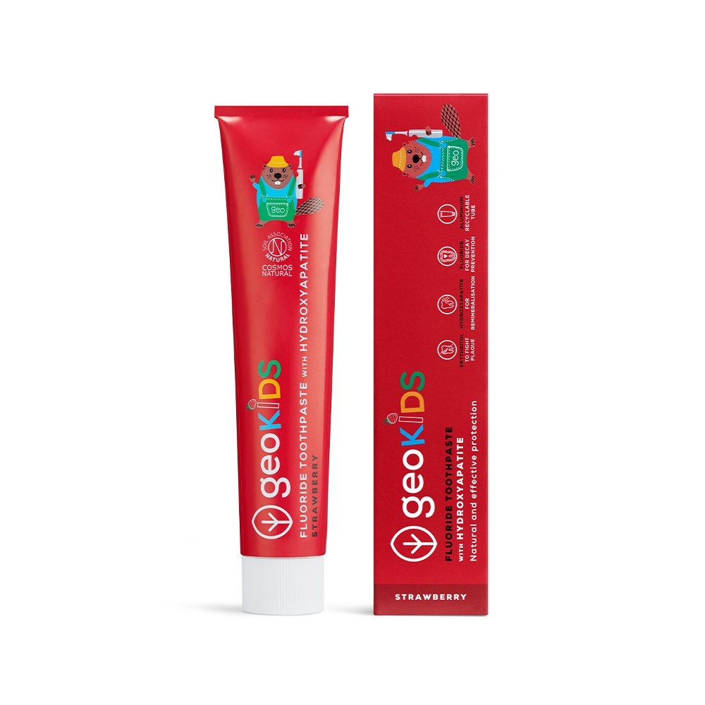 Georganics GeoKIDS, Naturalna pasta do zębów dla dzieci z hydroksyapatytem, na mocne szkliwo, Strawberry 75 ml - pasta do zębów