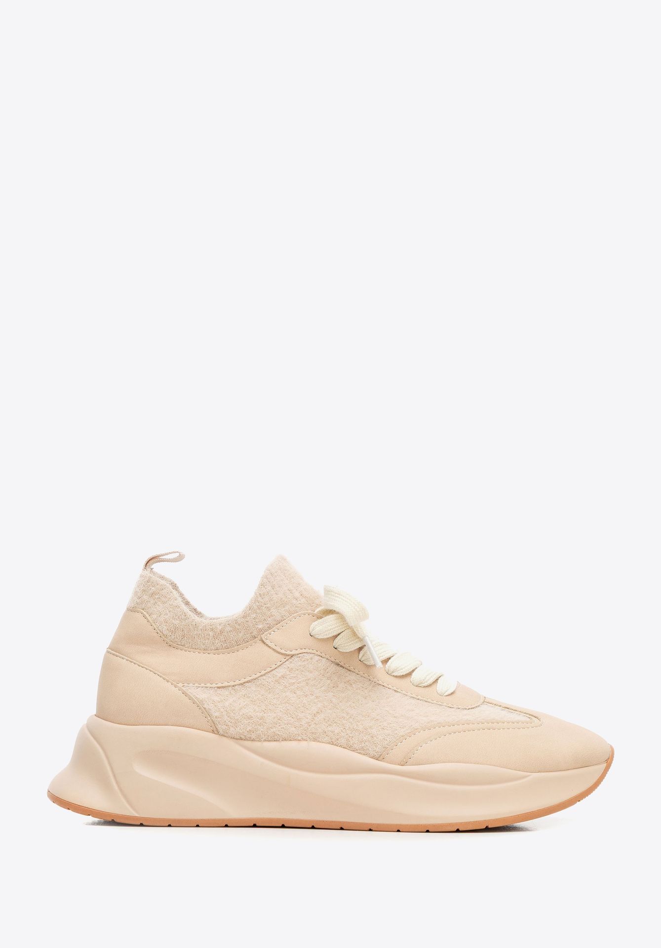 Damskie sneakersy z ekoskóry i sztucznego futerka beżowe