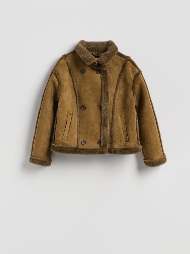 Reserved - Kurtka z kożuchem - oliwkowy