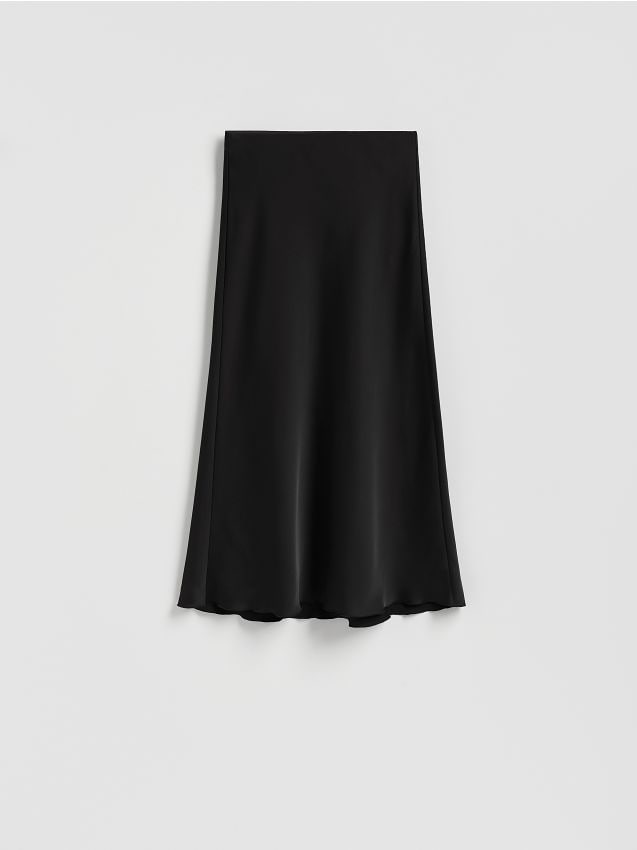 Reserved - Satynowa spódnica midi - czarny