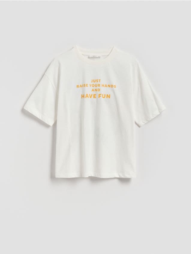 Reserved - T-shirt z nadrukiem - złamana biel