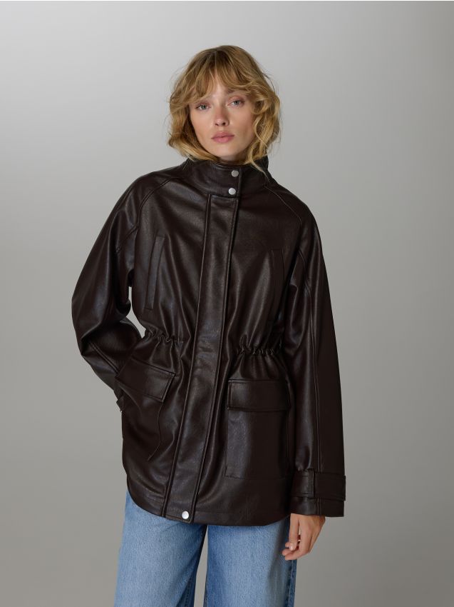 Reserved - Kurtka z imitacji skóry - ciemnobrązowy