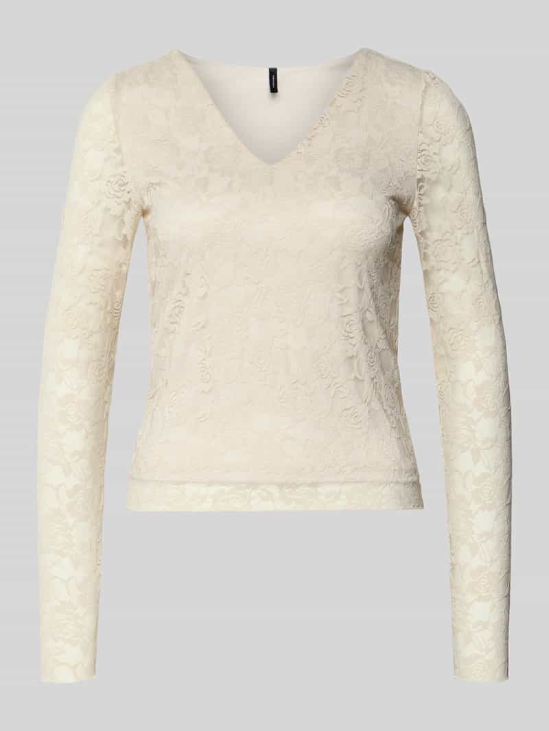 Bluzka z długim rękawem o kroju slim fit z efektem koronki model ‘IBEN’