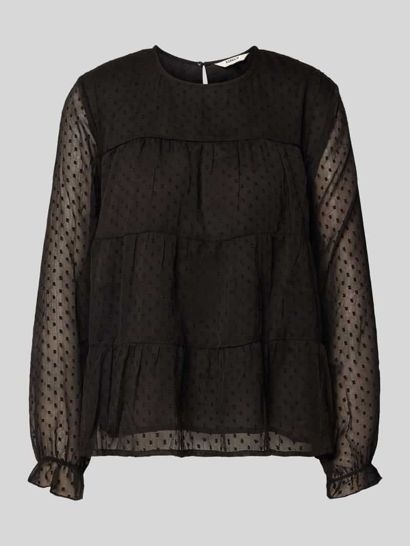 Bluzka o kroju relaxed fit z długim rękawem i fakturą dobby model ‘ELIZA LIFE’