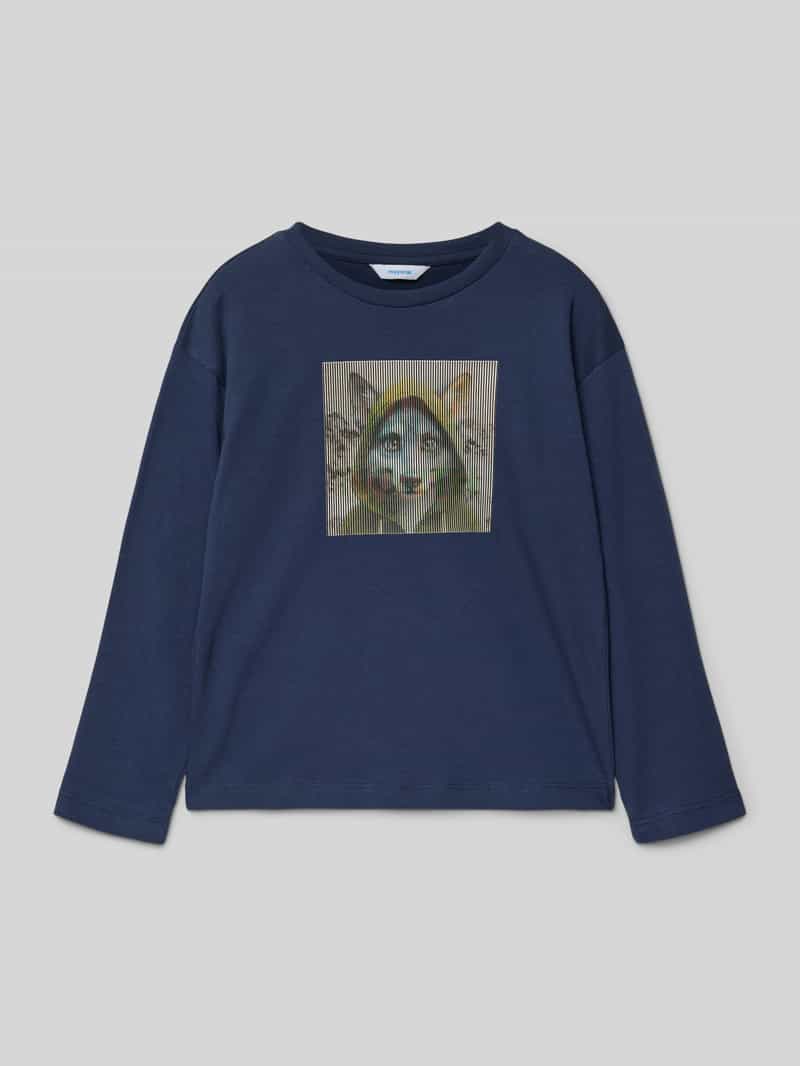 Bluzka z długim rękawem, okrągłym dekoltem i nadrukiem z motywem