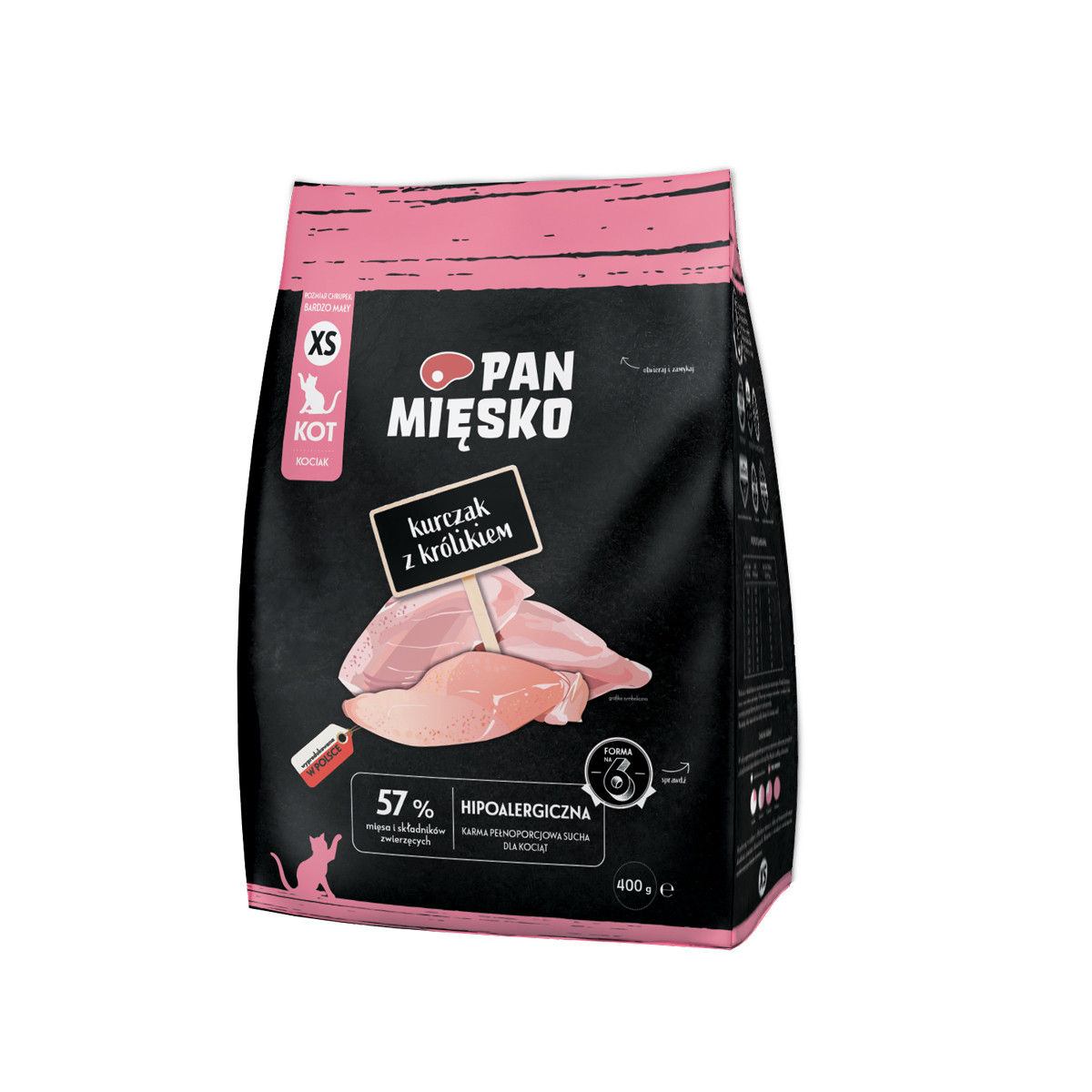 PAN MIĘSKO Kurczak z królikiem XS (kocię) - sucha karma dla kota - 400g