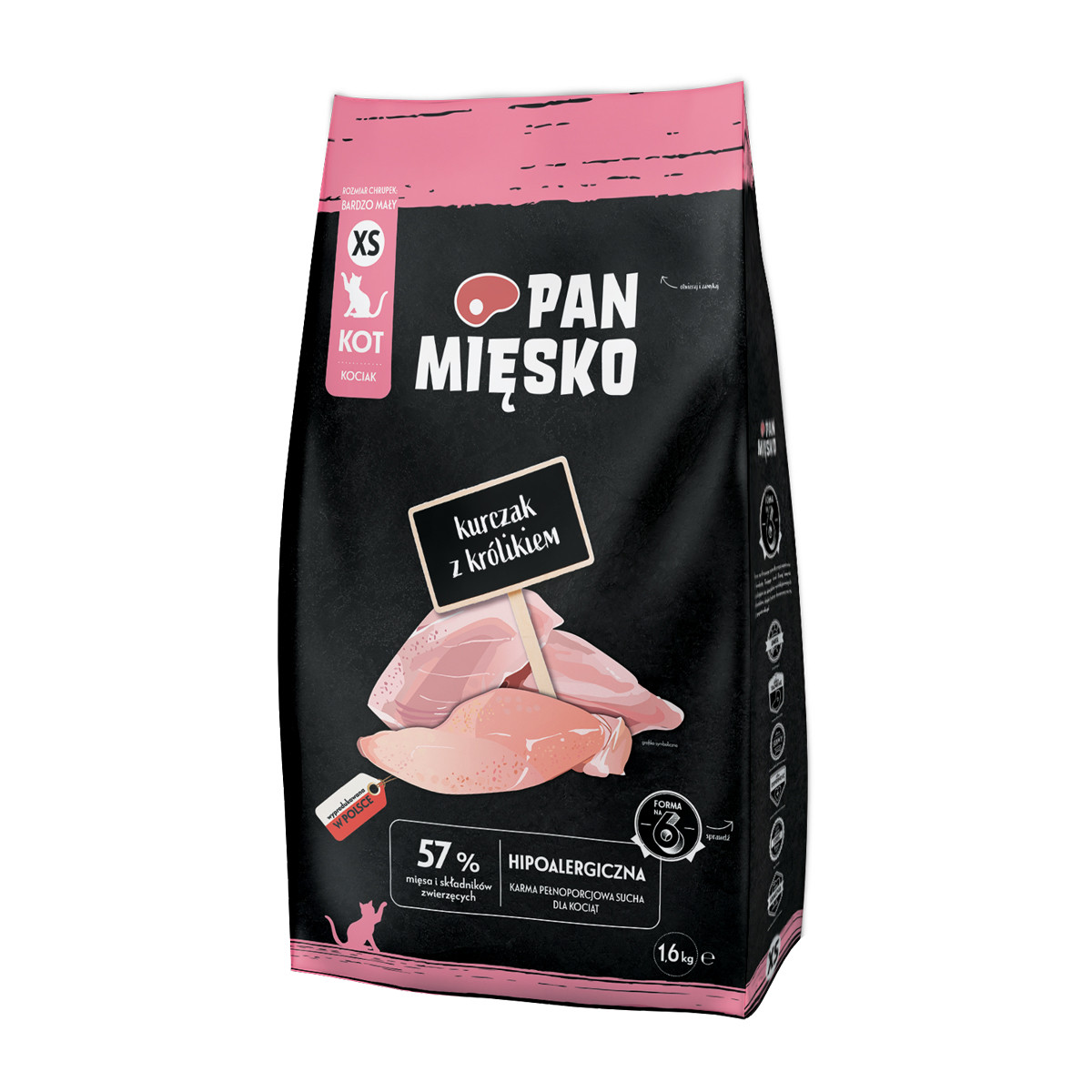 PAN MIĘSKO Kurczak z królikiem XS (kocię) - sucha karma dla kota - 1,6kg