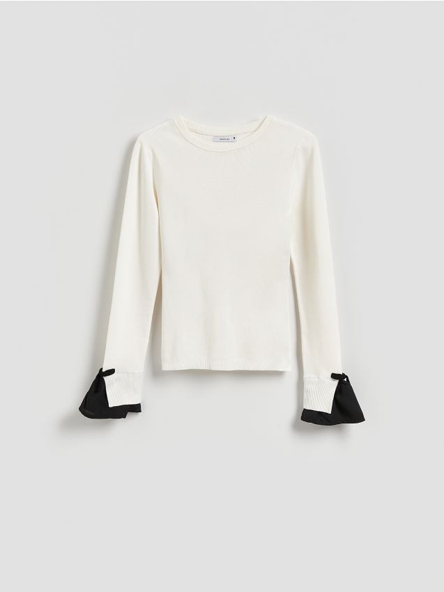 Reserved - Sweter z dekoracyjnymi kokardami - złamana biel