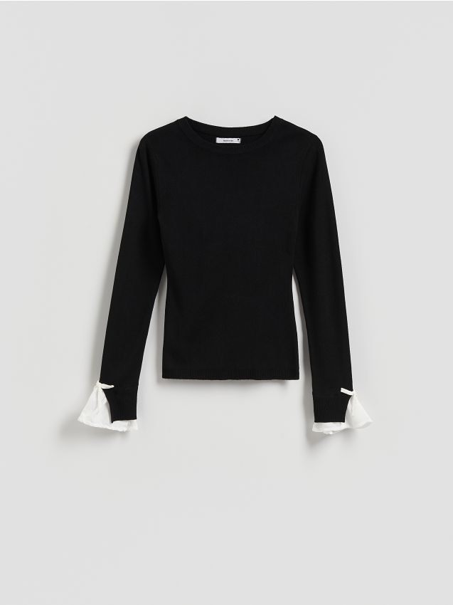 Reserved - Sweter z dekoracyjnymi kokardami - czarny