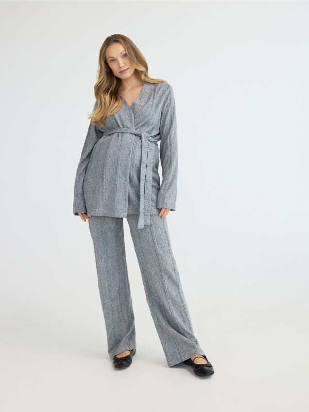 Reserved - Kardigan z wiązaniem - szary