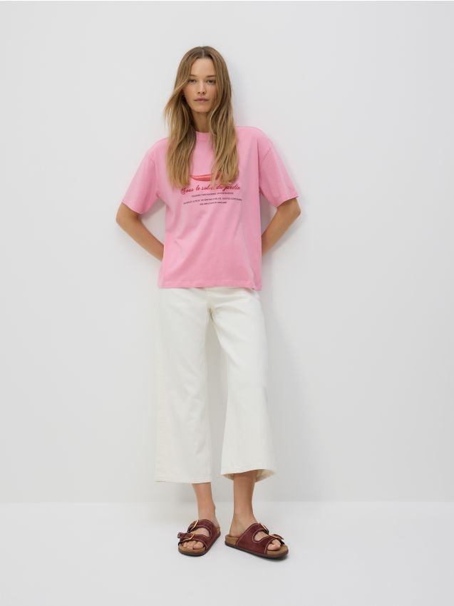 Reserved - T-shirt z nadrukiem - różowy