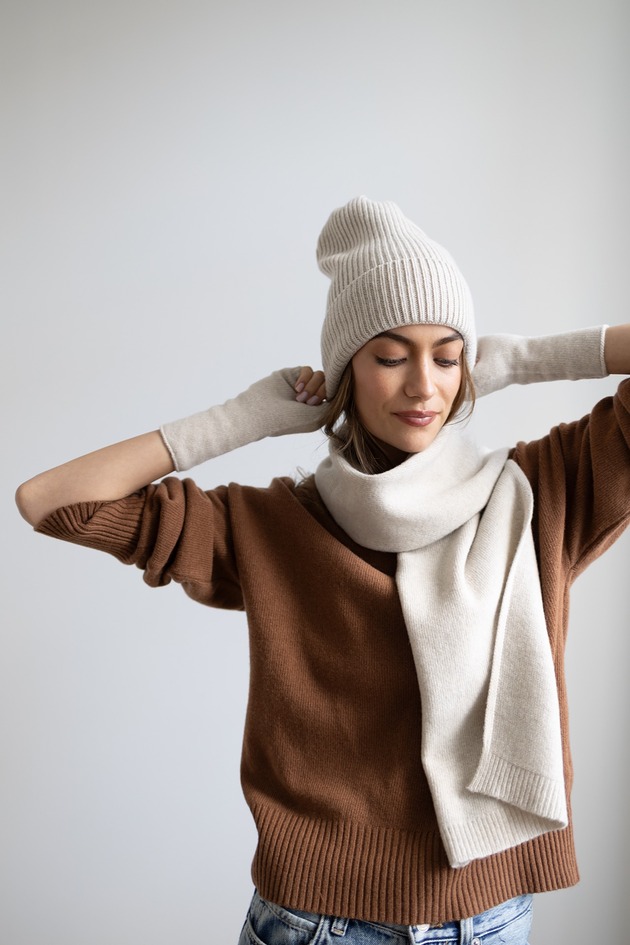 Mitenki Merino & cashmere jasny chłodny beż