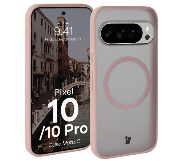 Bizon MatteO z MagSafe do Google Pixel 10 / Google Pixel 10 Pro Półprzezroczyste z różową ramką
